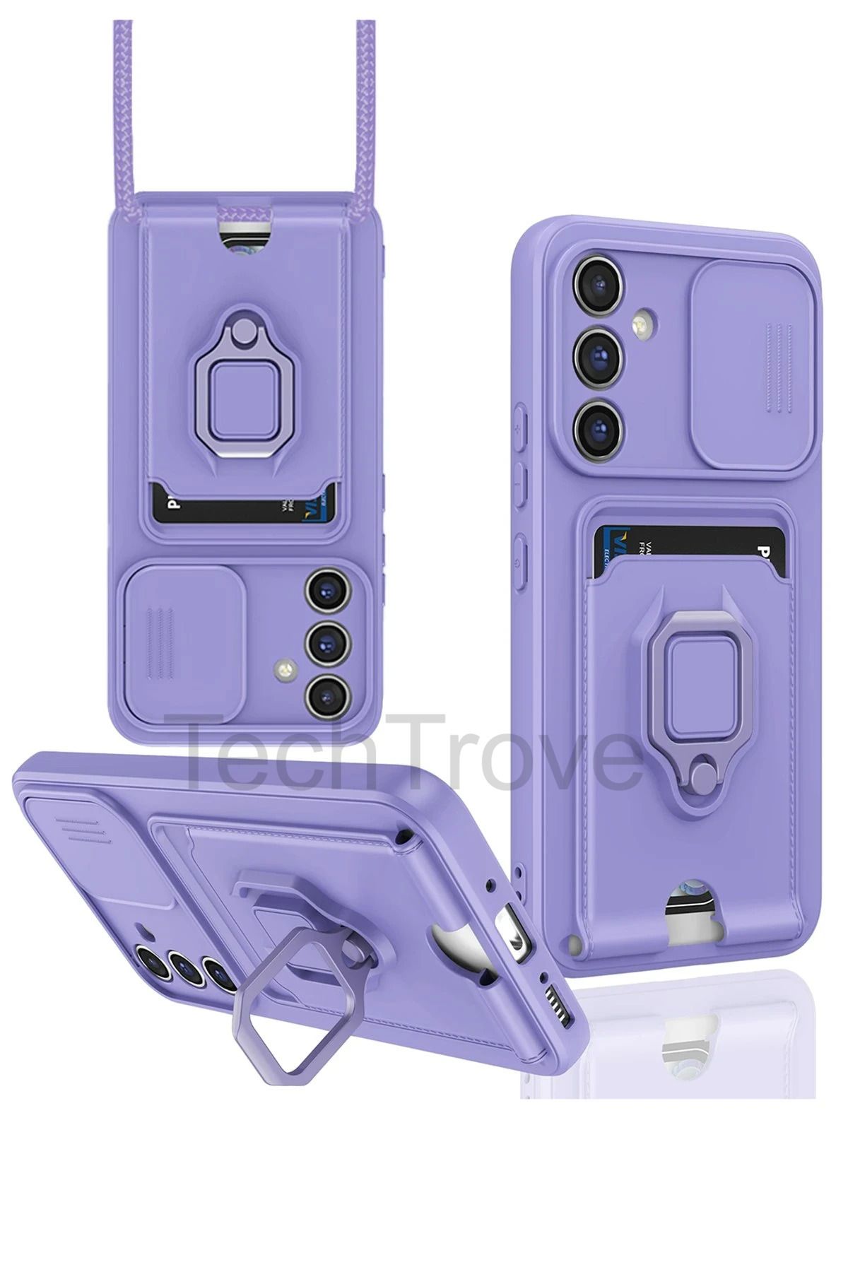 TechTrove Samsung Galaxy A05S Kılıf Kamera Koruma Sürgülü Kartvizitli Kartlıklı Standlı İpli Renkli Kapak