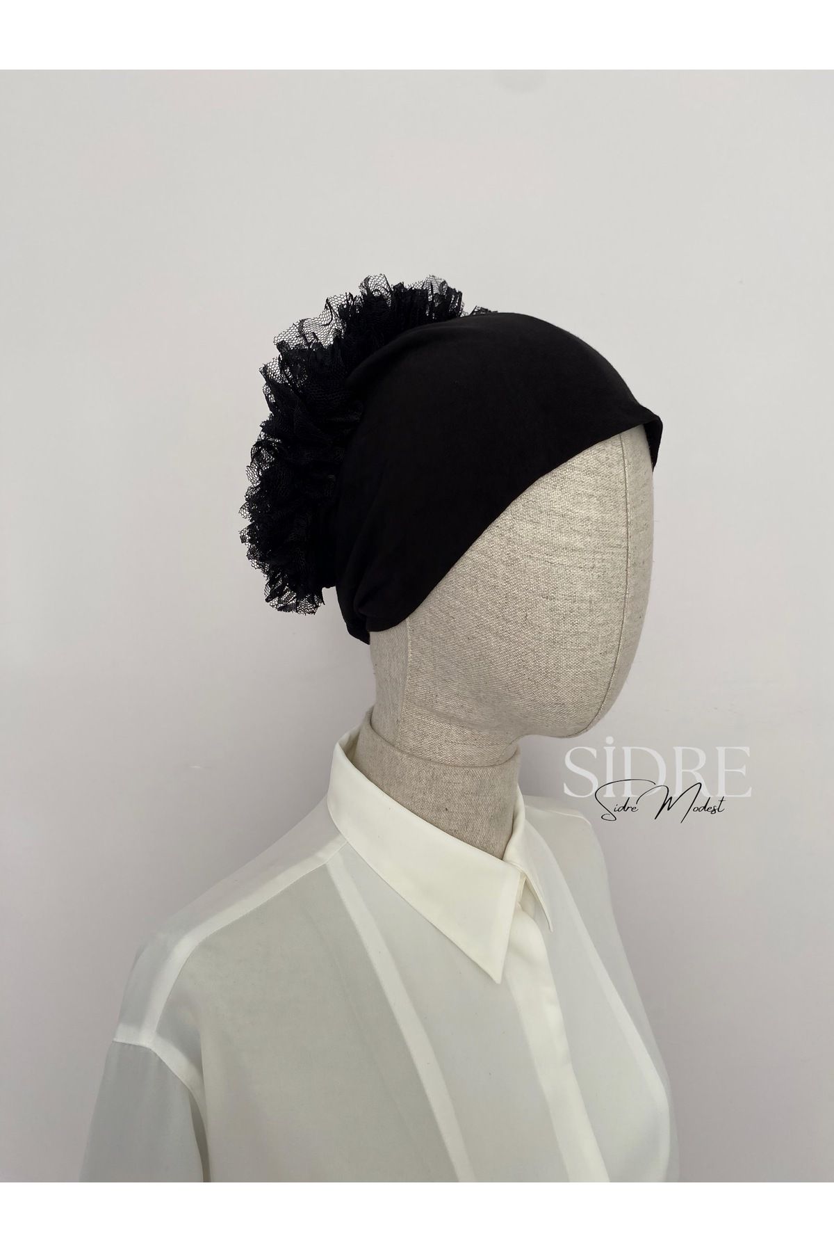 SİDRE MODEST Dikişsiz Fırfır Bone Siyah