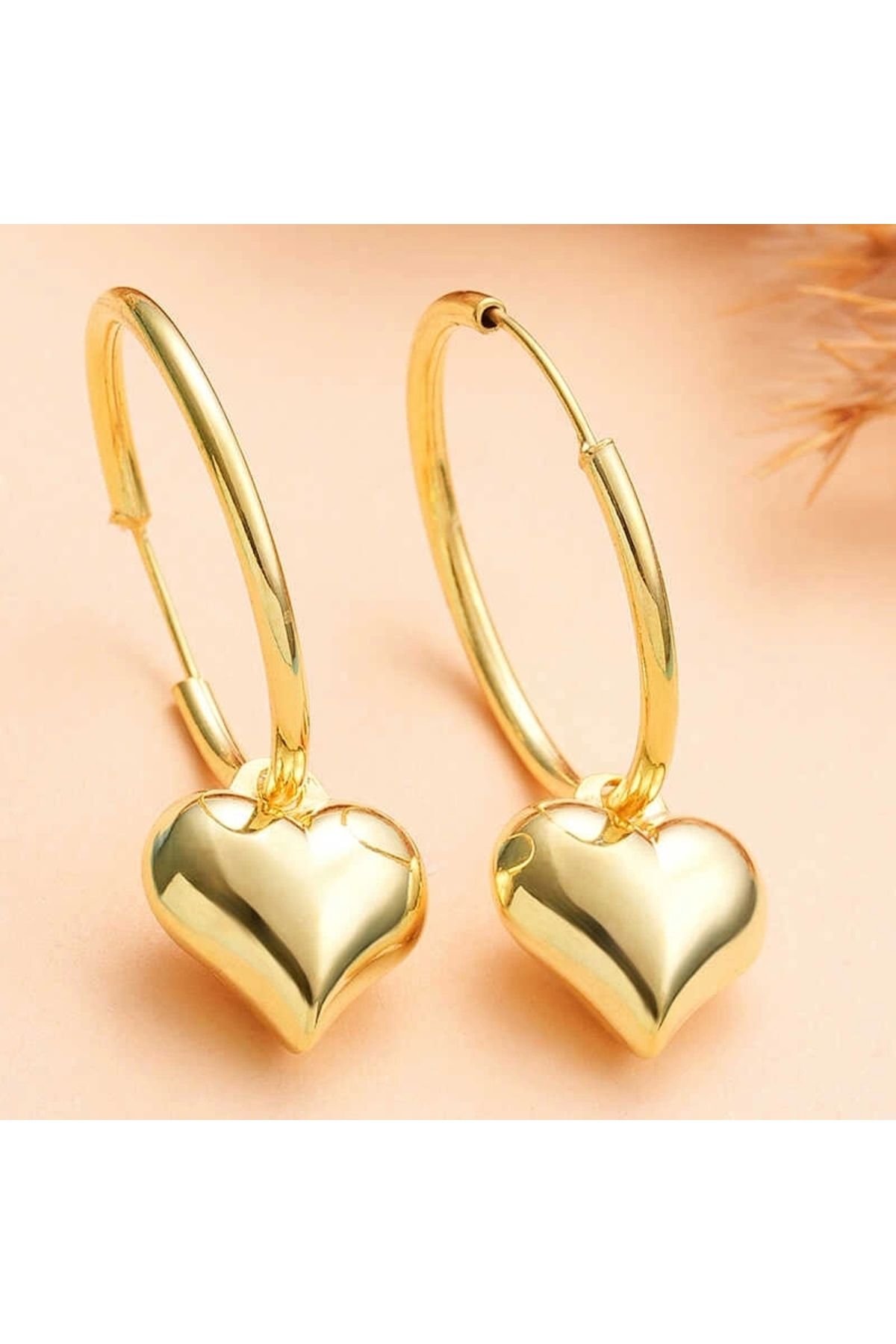 minaydan Gümüş Gold Kalp Sallantılı Kadın Küpe