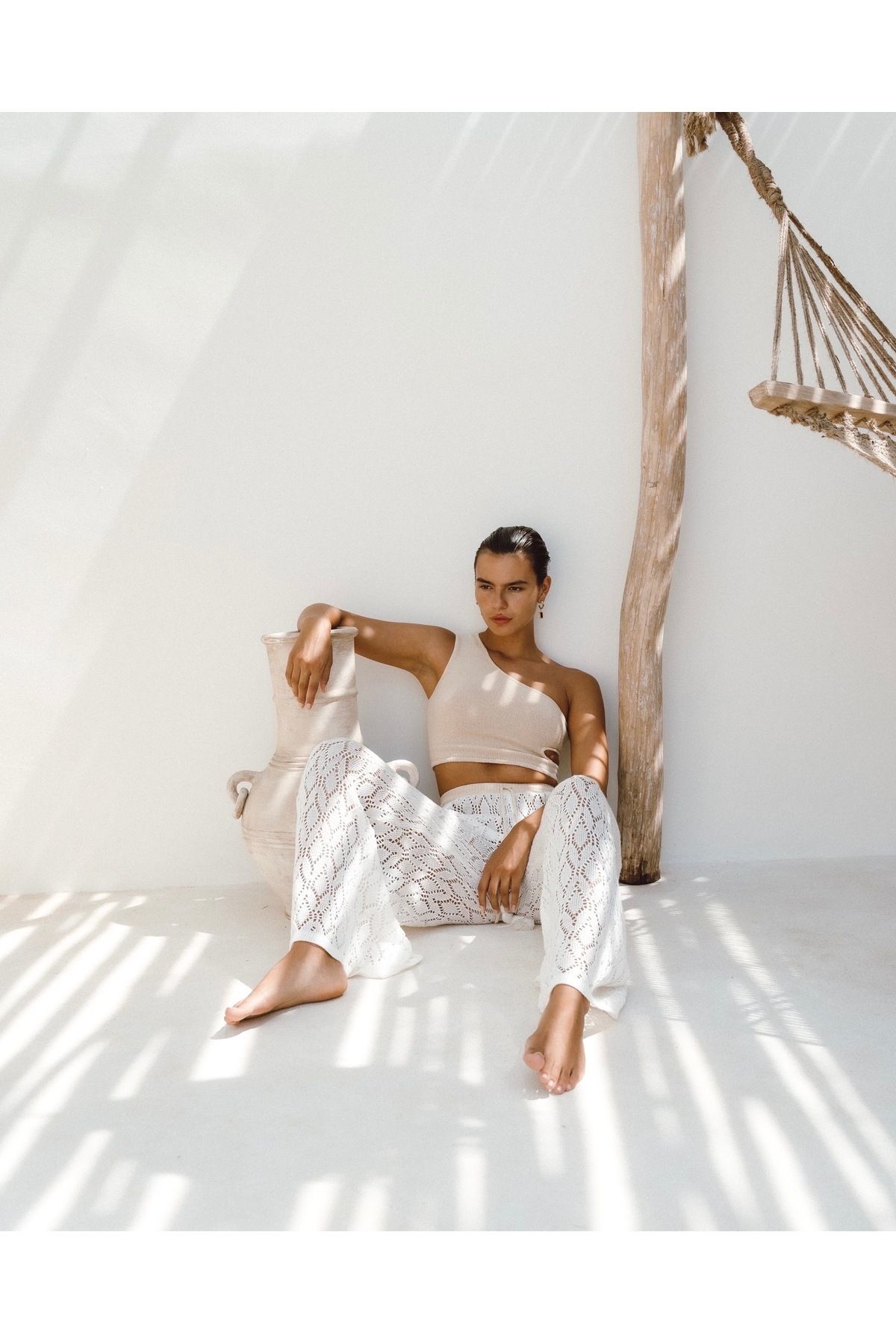 honest the label Ragam Tek Omuzlu Kısa Üst Crop Top Bej Renk - Champagne / Beige