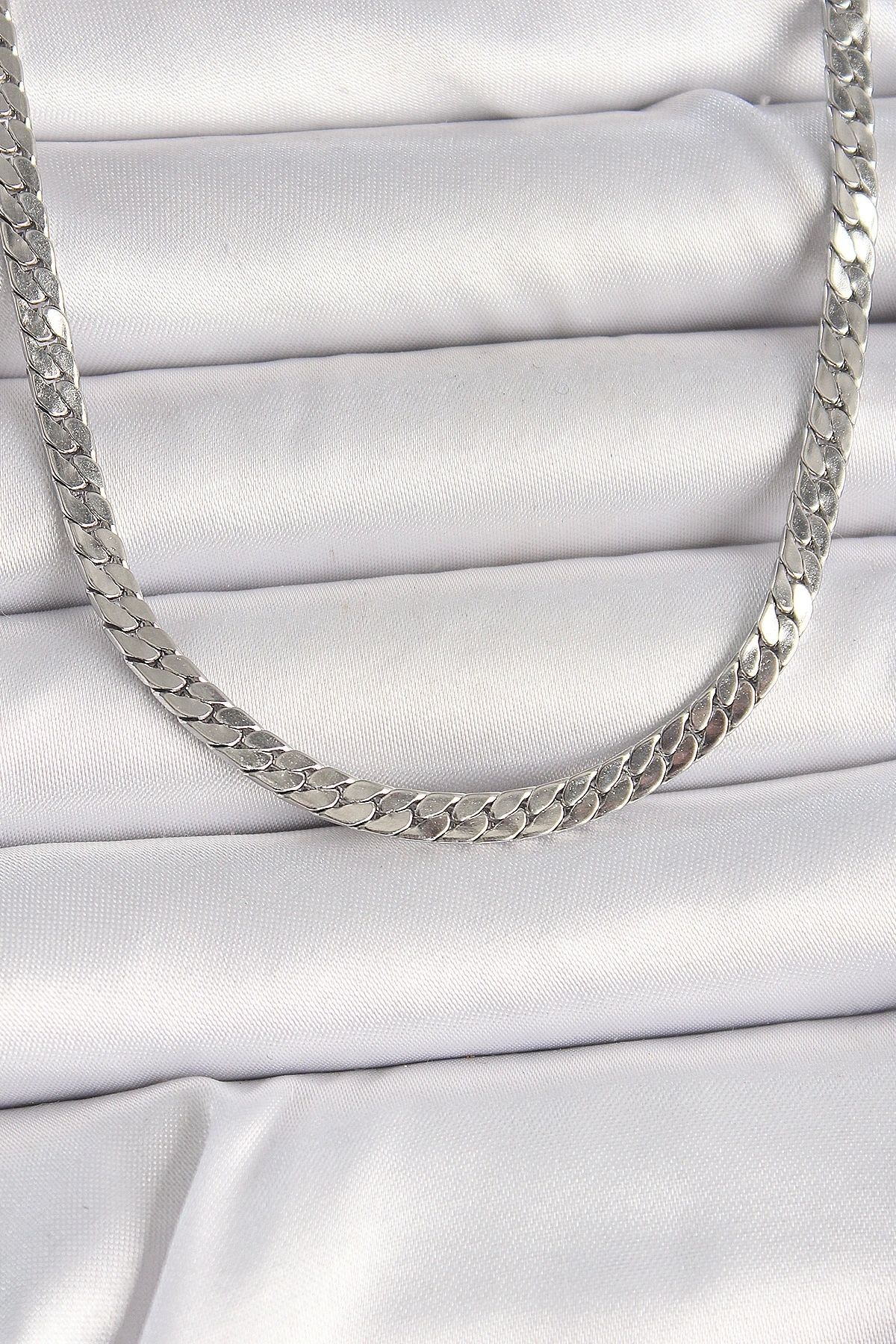 OurStyles 316L Çelik Gümüş Renk Yassı Zincir Model Erkek Kolye - TJ-ERK1384