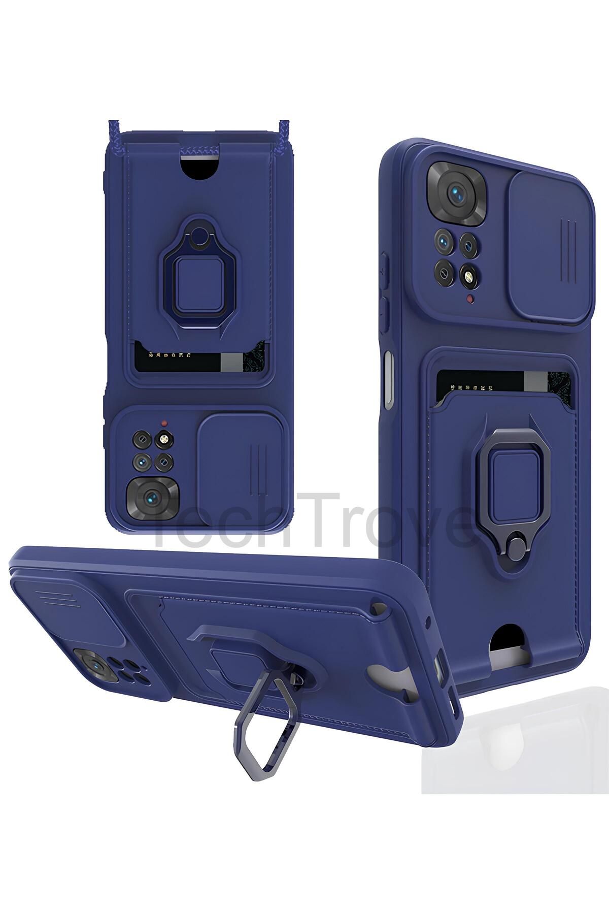 TechTrove Xiaomi Redmi Note 11 Pro Kılıf Kamera Koruma Sürgülü Kartvizitli Kartlıklı Standlı İpli Renkli Kapak