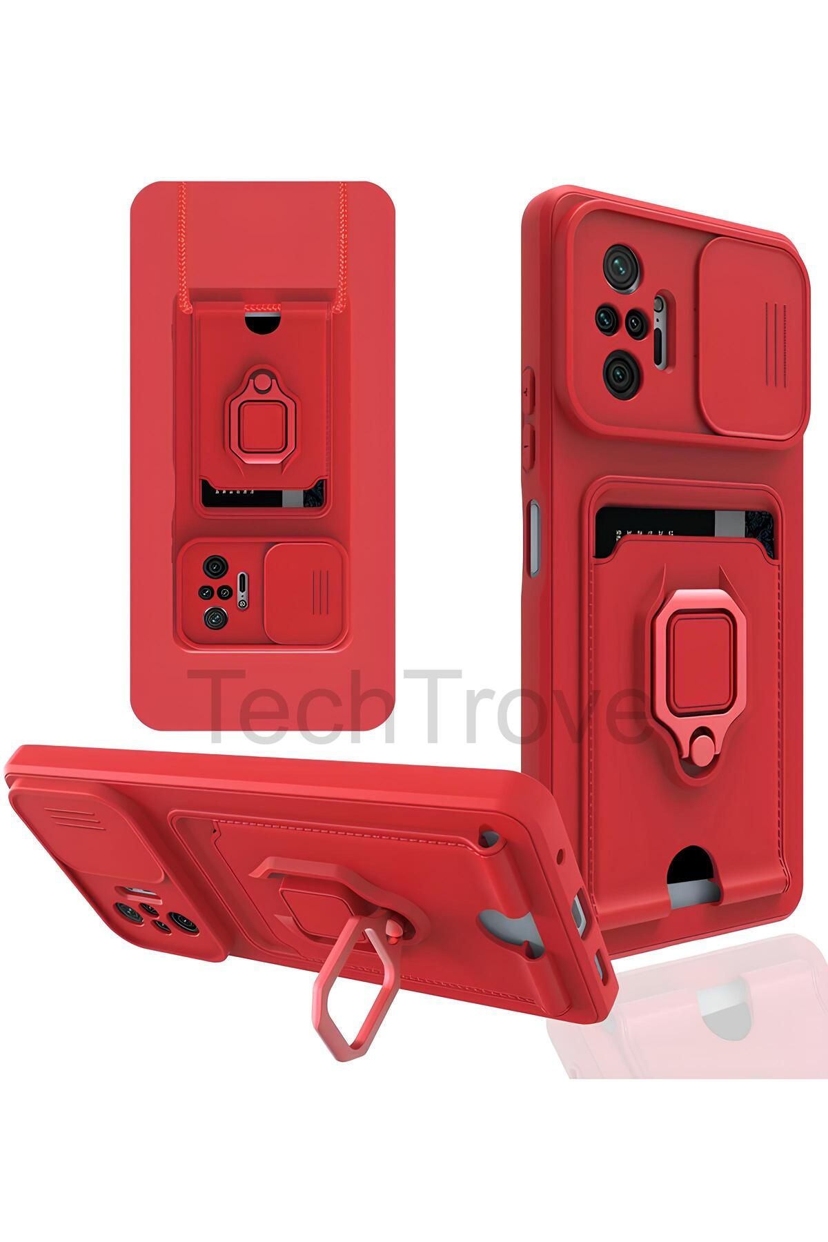 TechTrove Xiaomi Redmi Note 10 Pro Kılıf Kamera Koruma Sürgülü Kartvizitli Kartlıklı Standlı İpli Renkli Kapak