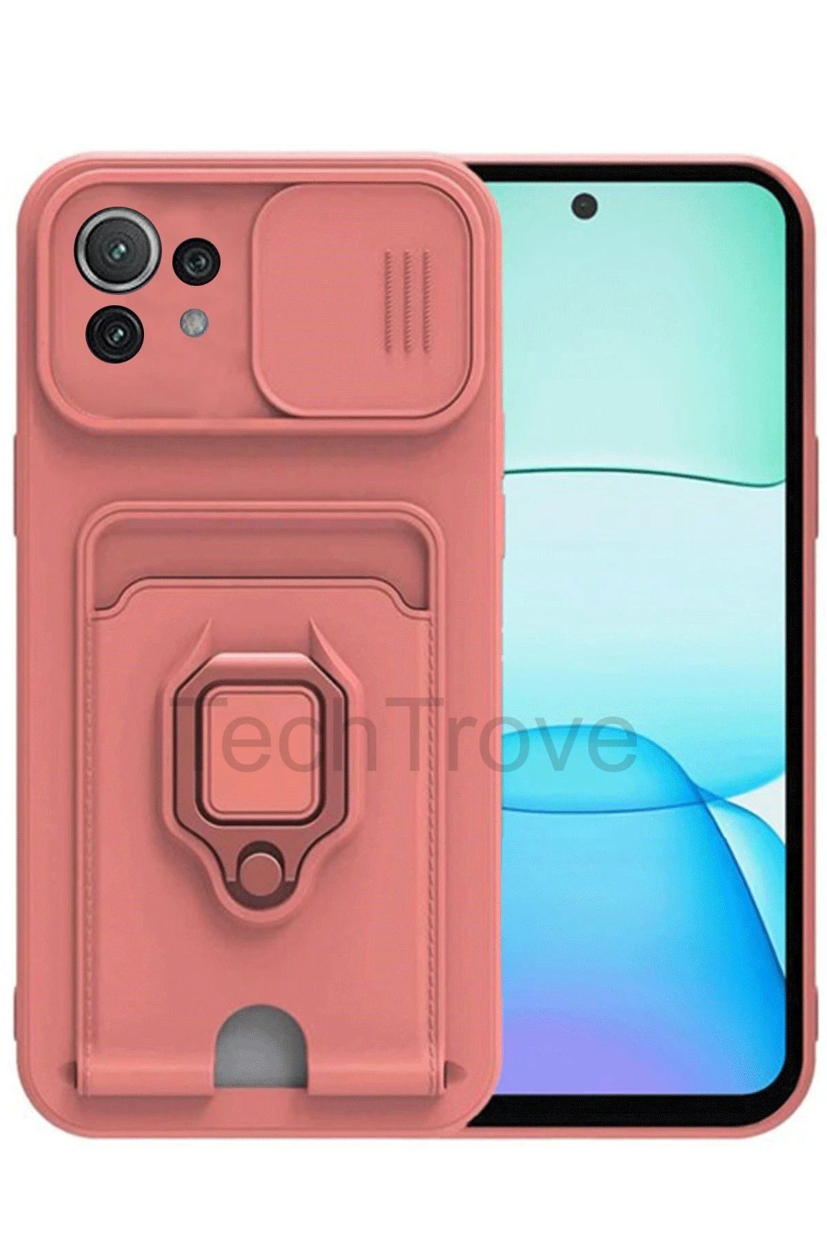 TechTrove Xiaomi Mİ 11 Lite Kılıf Kamera Koruma Sürgülü Kartvizitli Kartlıklı Standlı İpli Renkli Kapak