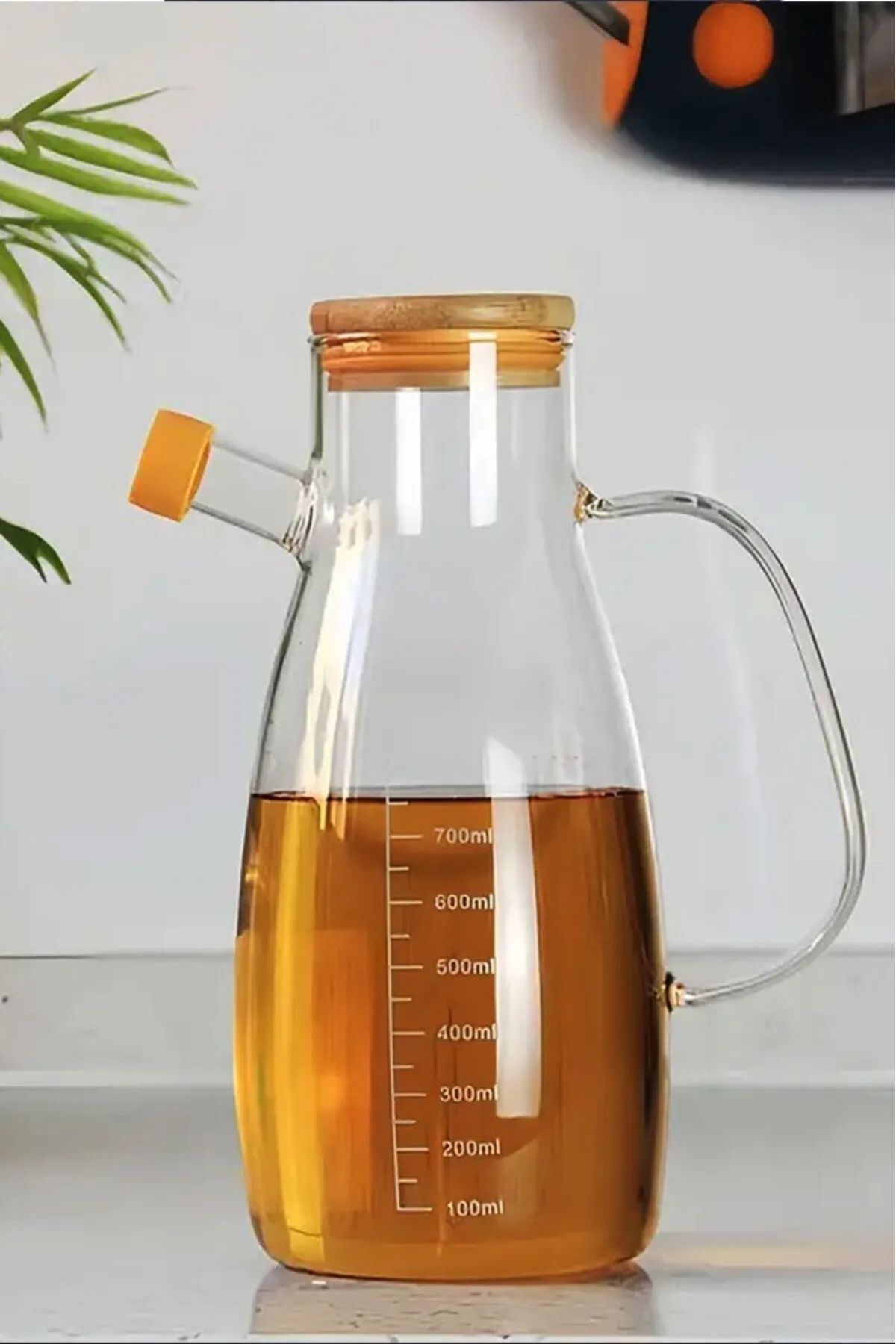Hanedanev Bambu Kapaklı Cam Yağdanlık Vakumlu Borosilikat Cam Sirkelik Zeytinyağı Şişesi Yağlık 900 ml.