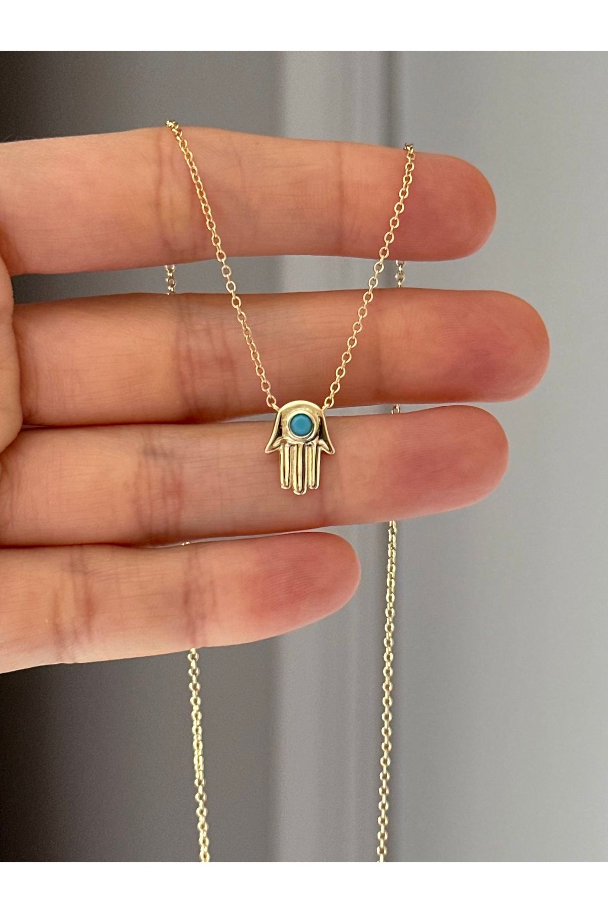 emy by emel luxury silver jewelry Altın Kaplama Turkuaz Taşlı Hamsa Kolye 925 Ayar Gümüş