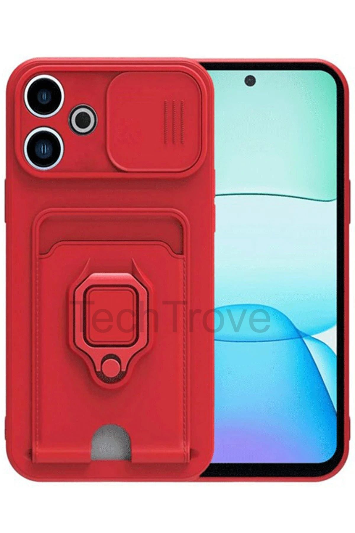 TechTrove Xiaomi Redmi 13 4G Kılıf Kamera Koruma Sürgülü Kartvizitli Kartlıklı Standlı İpli Renkli Kapak