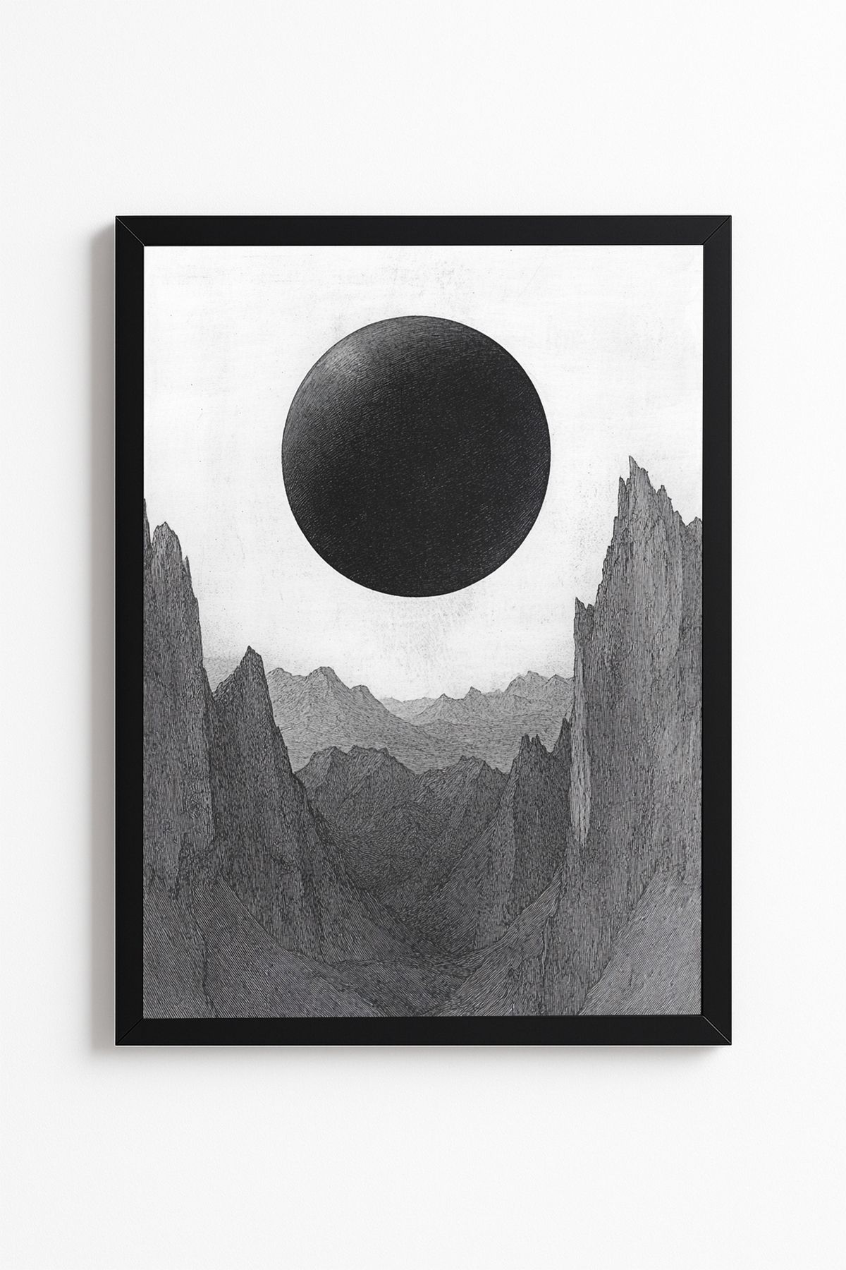 Patte Siyah Güneş ve Dağlar Minimalist Poster – Modern Duvar Tablosu - Çerçevesiz Poster Tablo