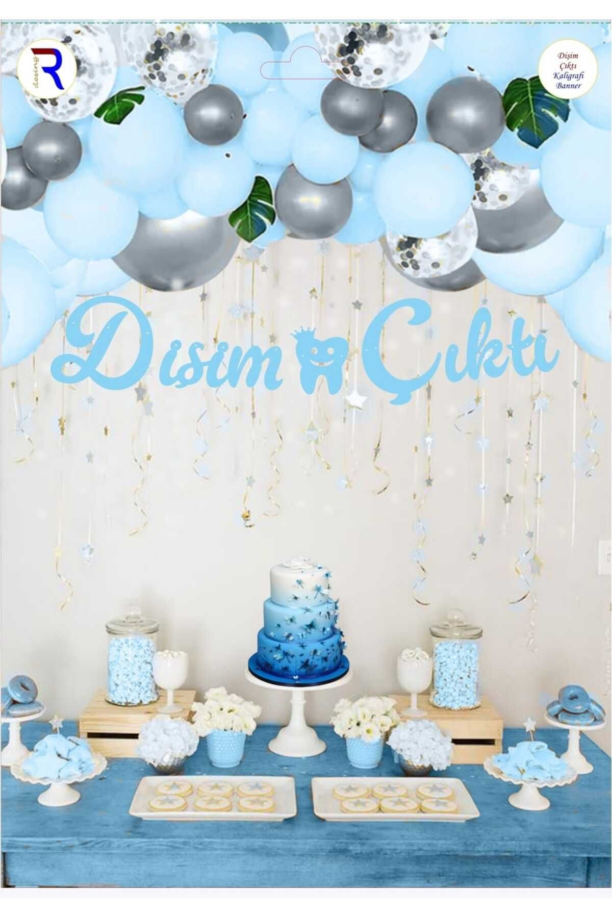 UVERTE İlk Diş Mavi Kaligrafi Banner | Bebek Diş Partisi Süsü | Doğum Günü Dekoru