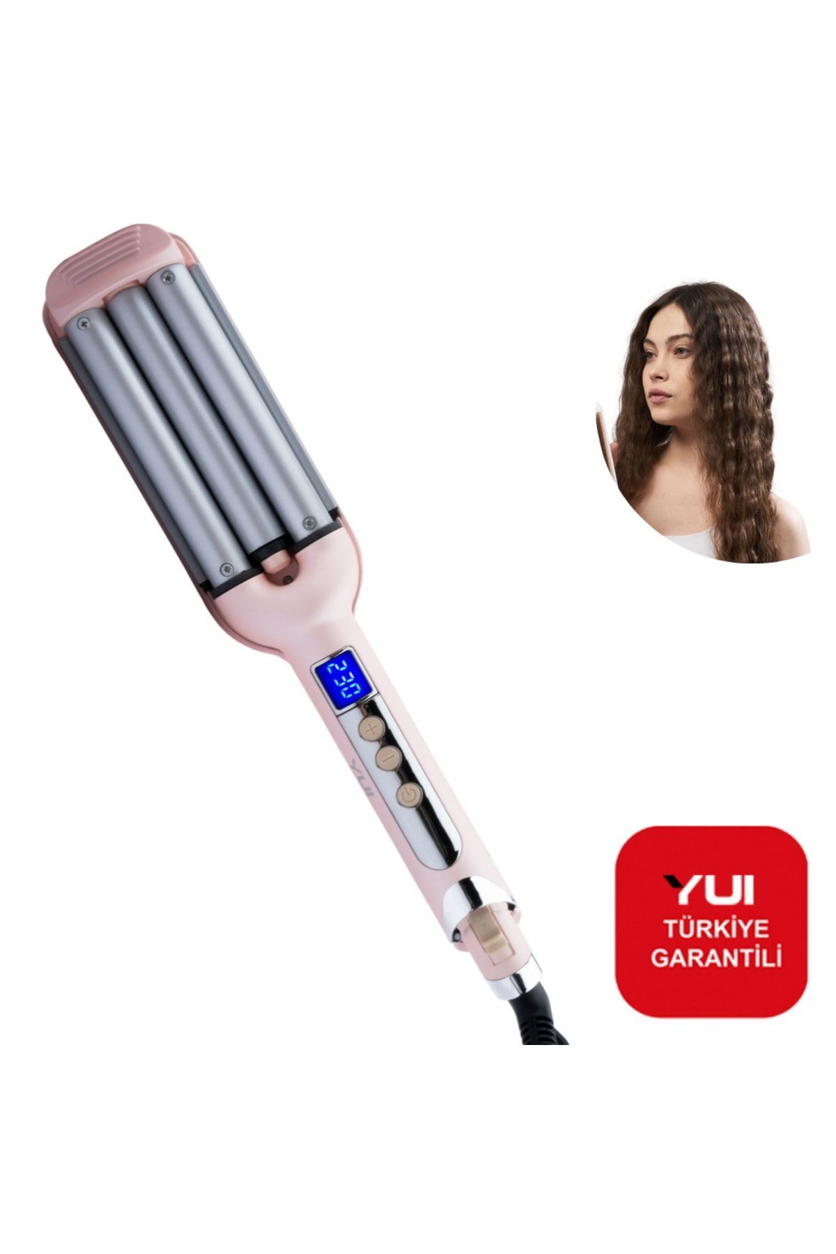 teknotrust Led Göstergeli Pembe Seramik Su Dalgası(WAG) Saç Maşası - Ince Bukle