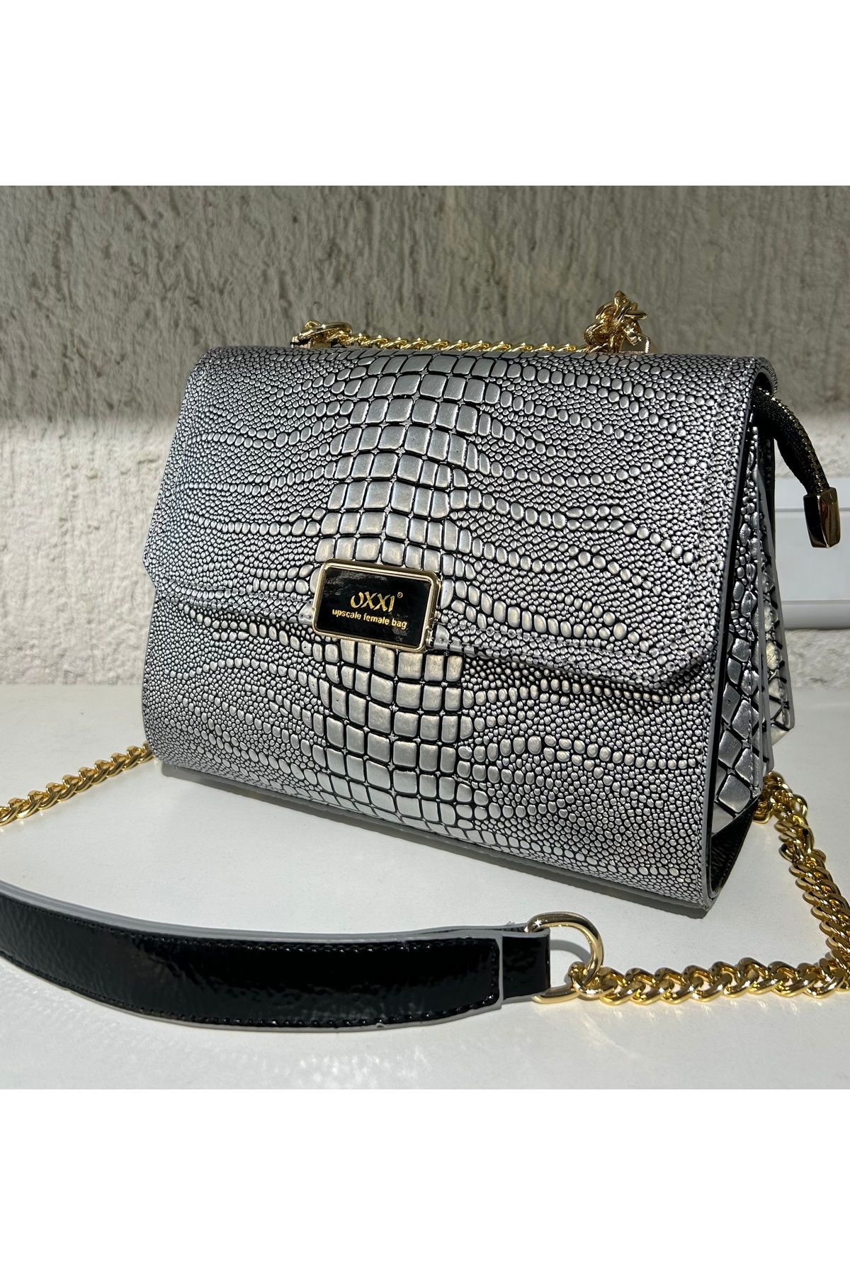 Oxxi Handbags OXXI Kadın Metalik Desenli Omuz Çantası – Zincir Askılı