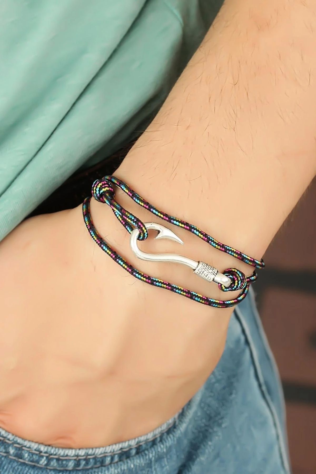OurStyles Çizgi Desenli Metal Kancalı Erkek Bileklik - TJ-EB2239-KS