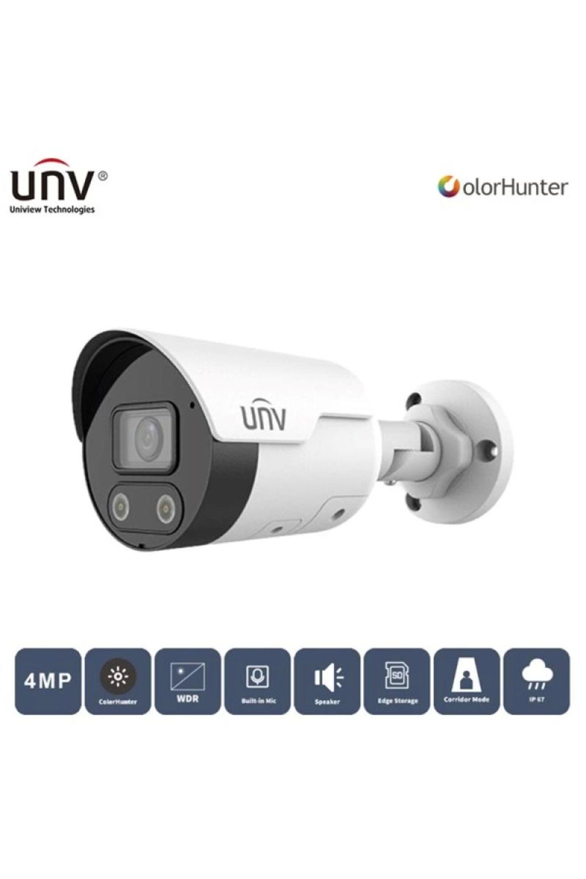 feifei Unv 4Mp Ipc2124Le-Adf28-Kmc-Wl 2.8Mm 50Mt Colorhunter Ip67 H265+ Ir Bullet Ip Kamera (Dahili Sesli