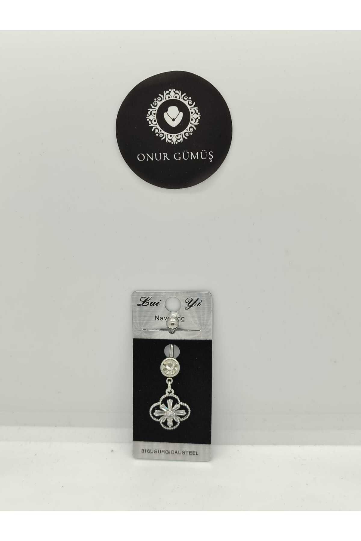 Onur Gümüş Zirkon Taşlı Çiçekli Göbek Piercing