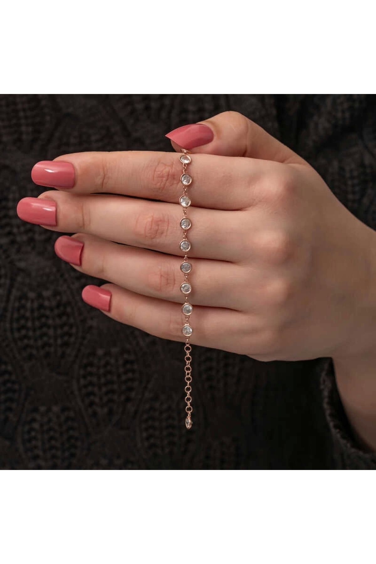 minaydan 925 Ayar Gümüş Rose Beyaz Taşlı Kadın Bileklik
