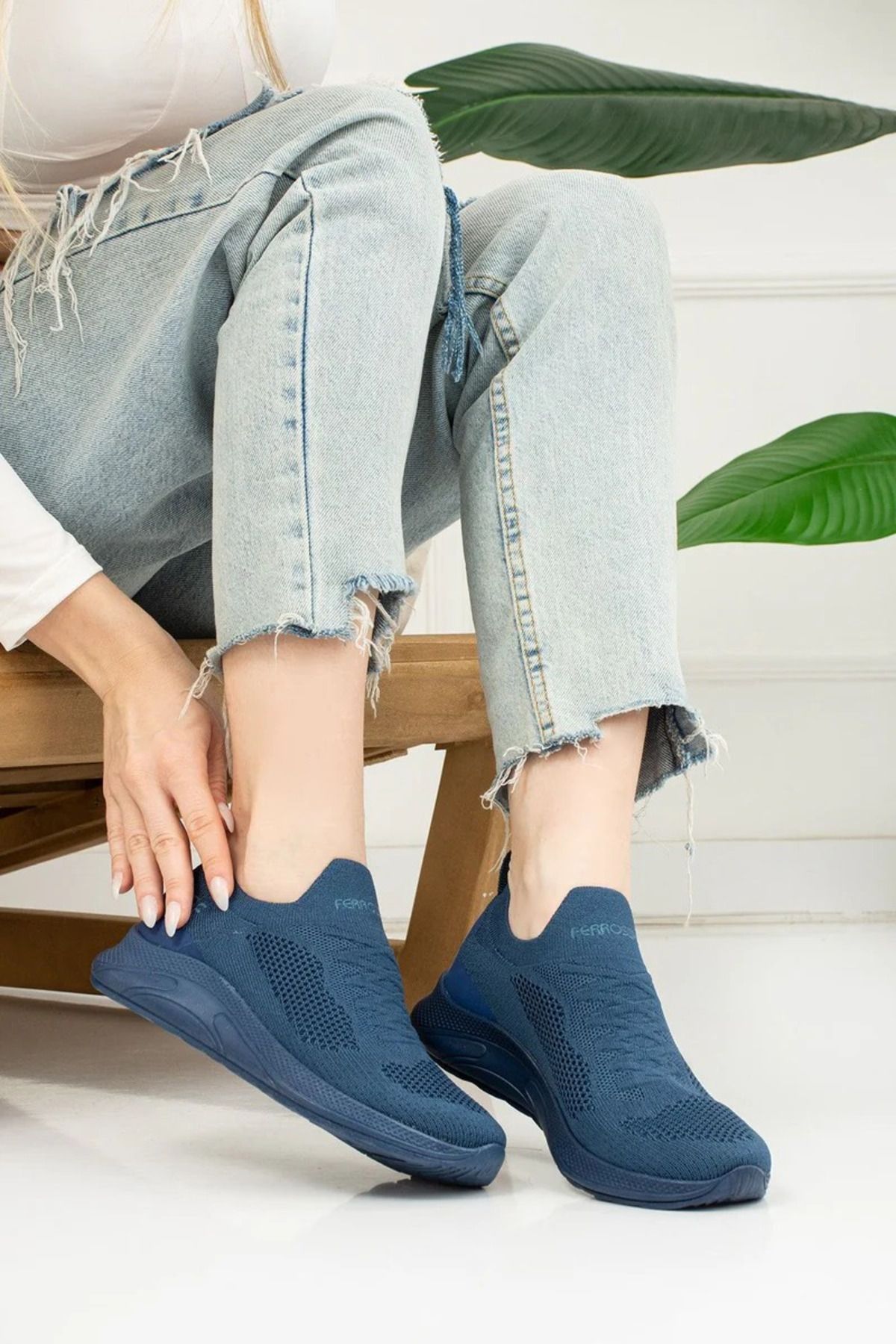 QUNDIR Unisex İndigo Esnek Hava Alabilen Yürüyüş Hafif Triko Ayakkabı