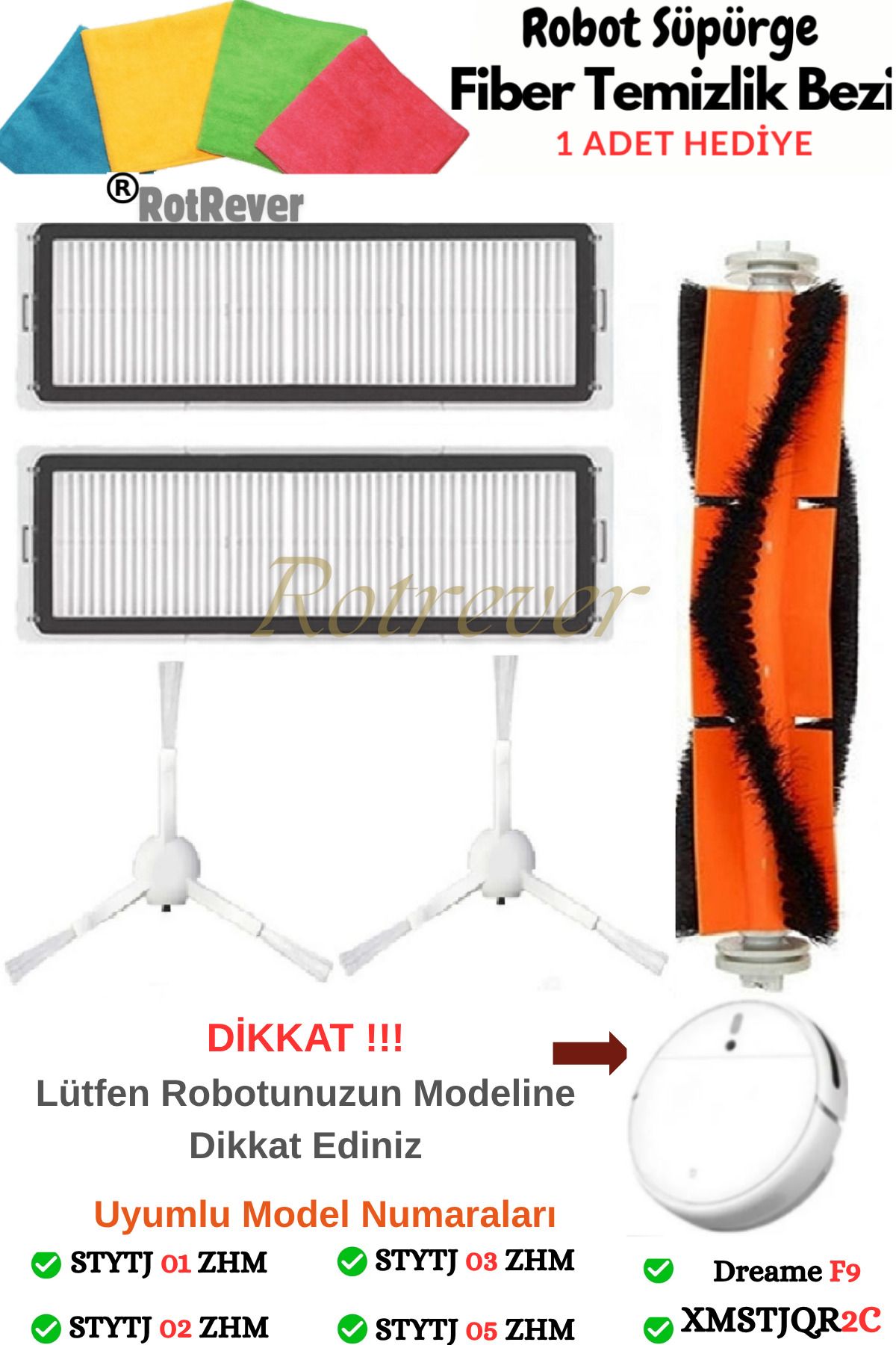 RotRever Xiaomi Dreame Vacuum Mop F9 Ve Mijia 1c Robot Süpürge Uyumlu 5 Parça Yenileme Seti