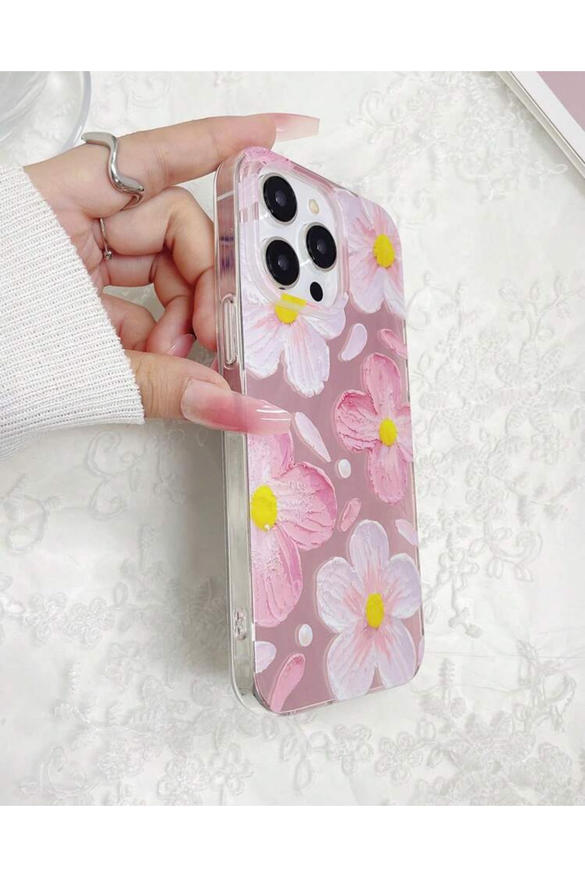FİŞNEİLETİŞİM İPHONE 15 PRO UYUMLU ÇİÇEK DESENLİ HOLOGRAMLI KILIF