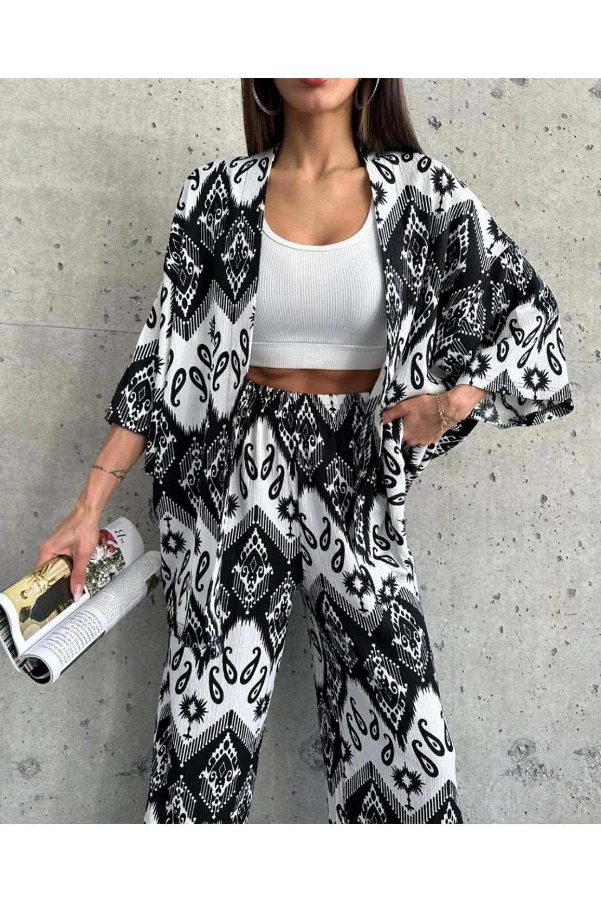 Butik GENİŞ PAÇA BUTİK İKİLİ KİMONO TAKIM SİYAH