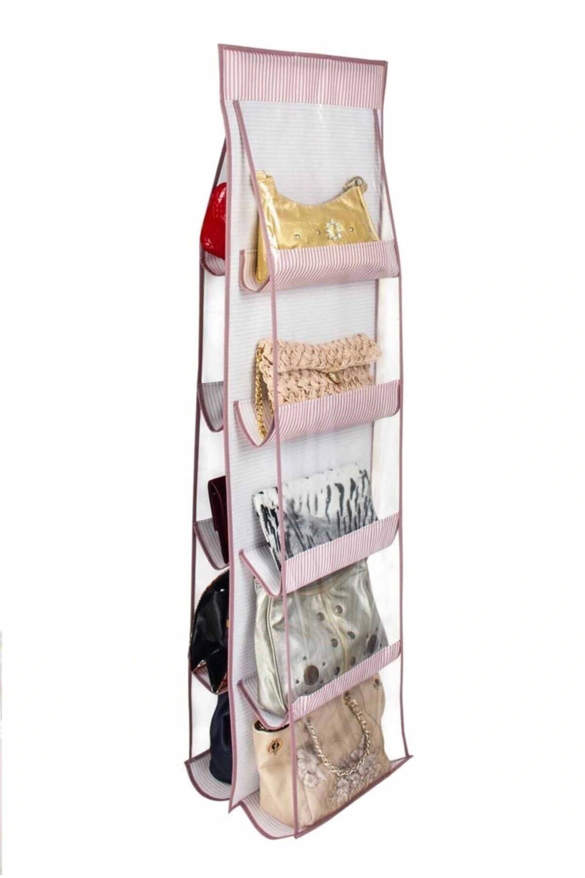 OurStyles 10 Bölmeli Dolap İçi Çanta Organizeri - Pembe Çizgili
