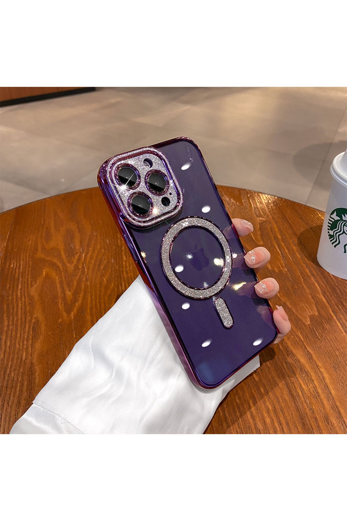 LioTech İphone 16 Pro Max Uyumlu Parıltılı Simli Darbe Emici Özelliğe Sahip Silikon KIlıf