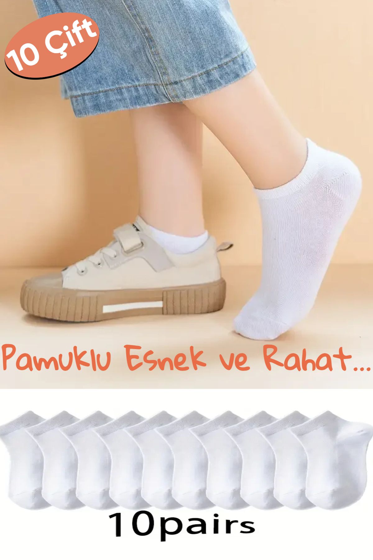 Esinti 10'lu Ekonomik Paket Beyaz Siyah Kadın Erkek Unisex Spor Patik Çorap