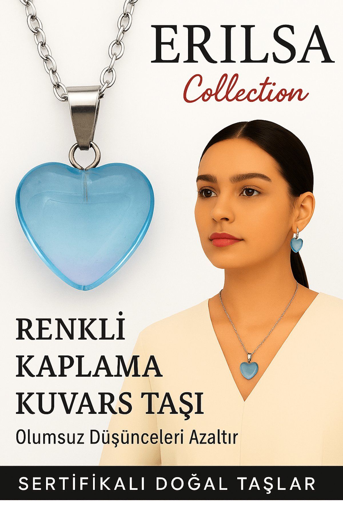 Erilsa Sertifikalı Renkli Kaplama Kuvars Taşı Kolye (Mavi) – İç Huzur ve Güçlü İfade Yeteneği