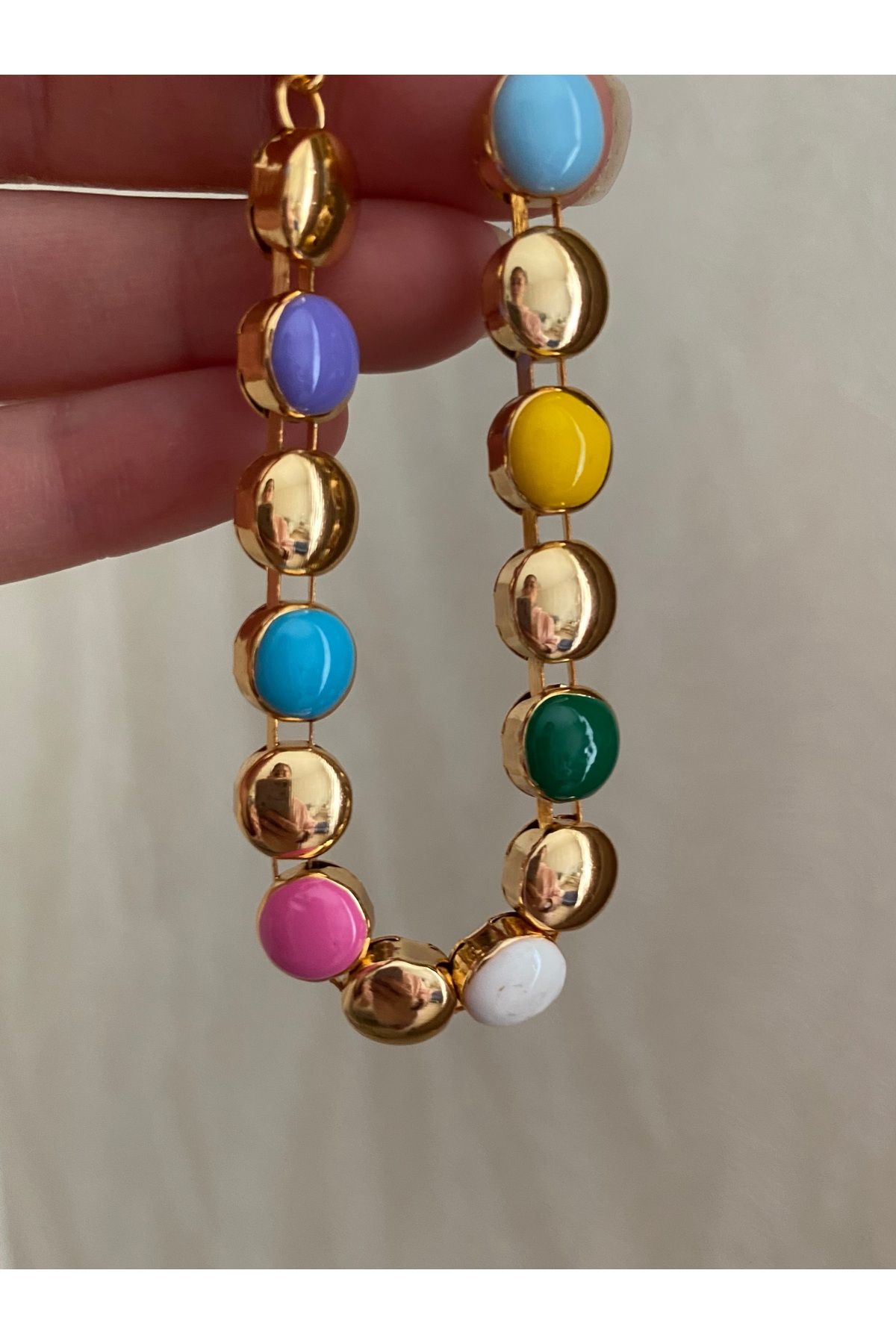 Petek Collection Renkli mineli gold altın kaplama bileklik