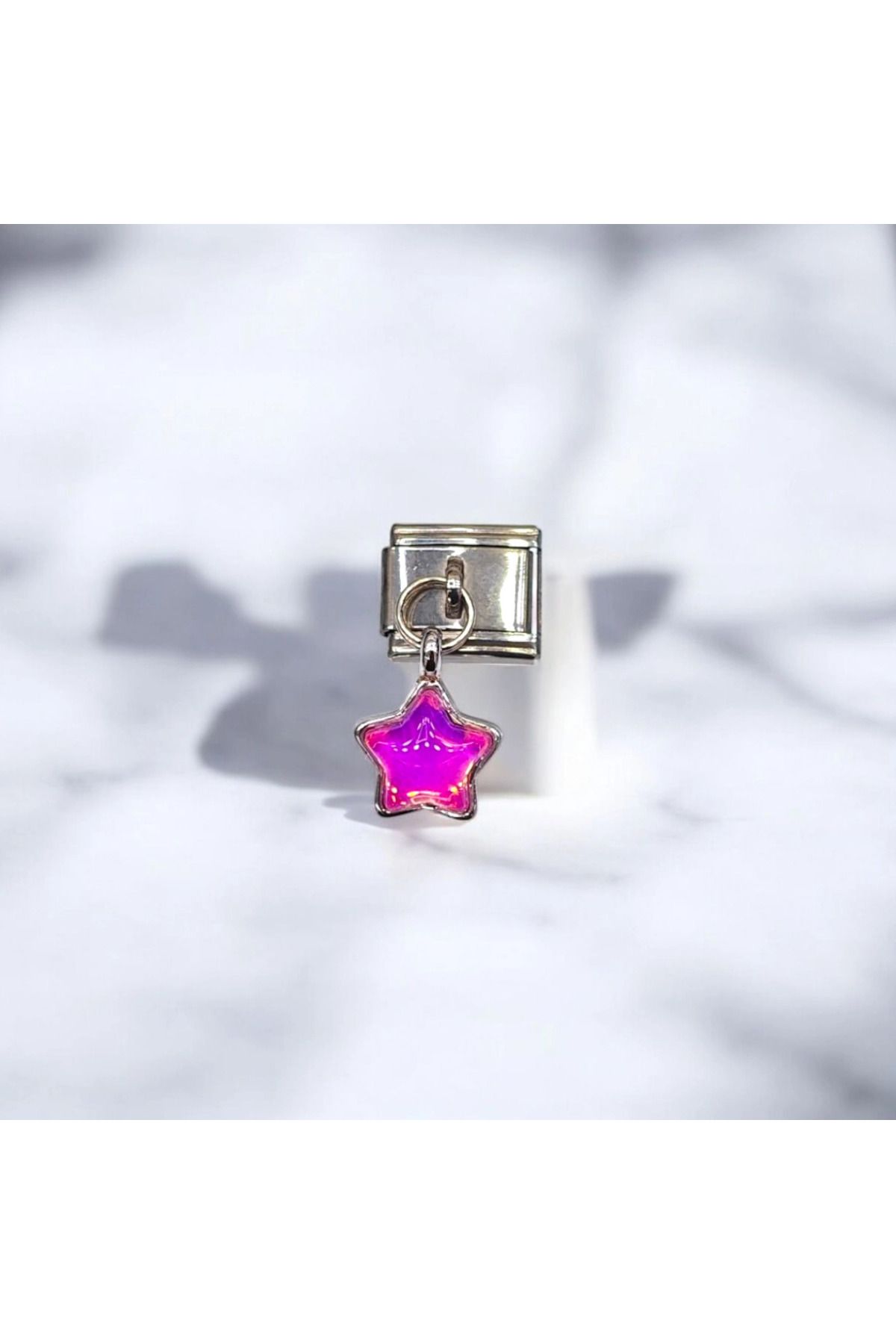 Bluw Jewelry Pembe Yıldız Desenli İtalyan Charm Sallantılı-Fuşya