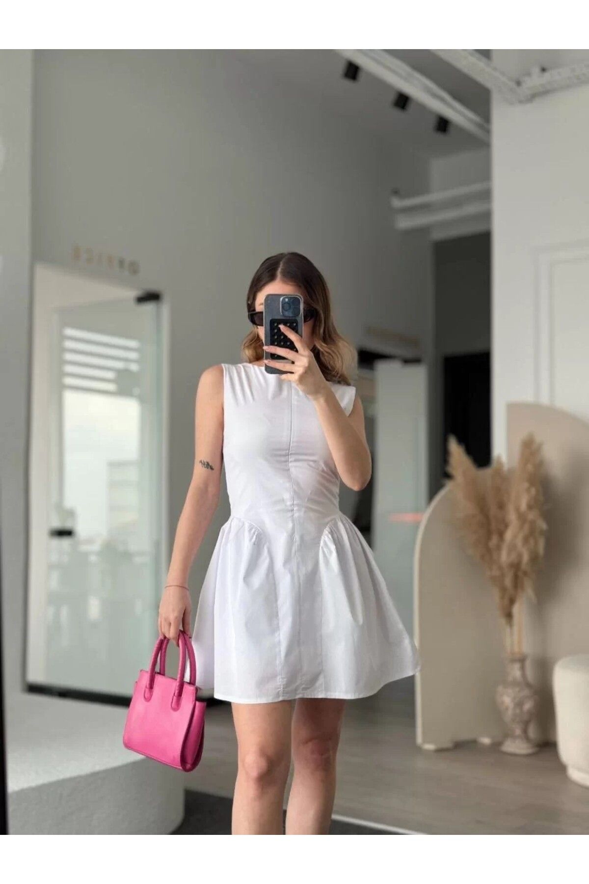 AMO Fermuar detaylı Mini Elbise - Beyaz