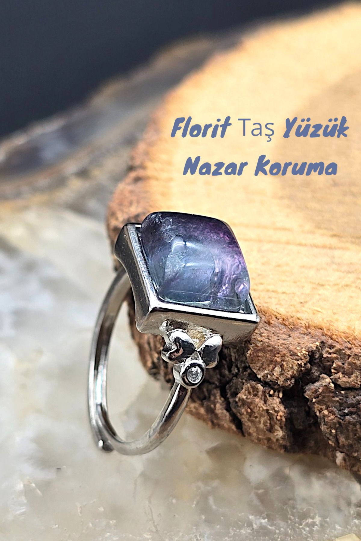 NBS Beautiful Naturel Stones Florit Taşlı Yüzük Kadınlar İçin Ayarlanabilir Kaplama