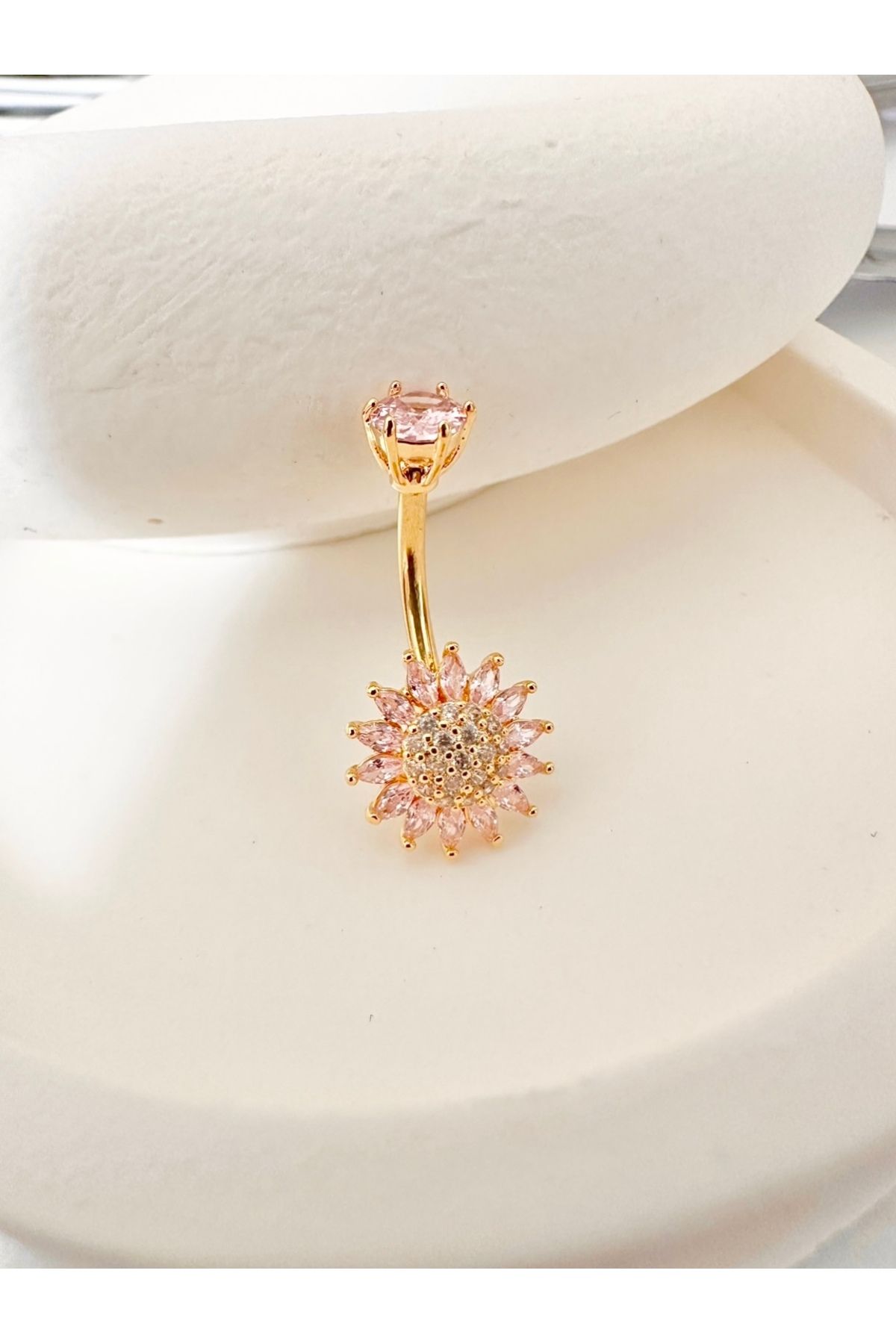 My Bellas Jewels Cerrahi Çelik Pembe Zirkon Taşlı Göbek Piercingi (1 Adet)