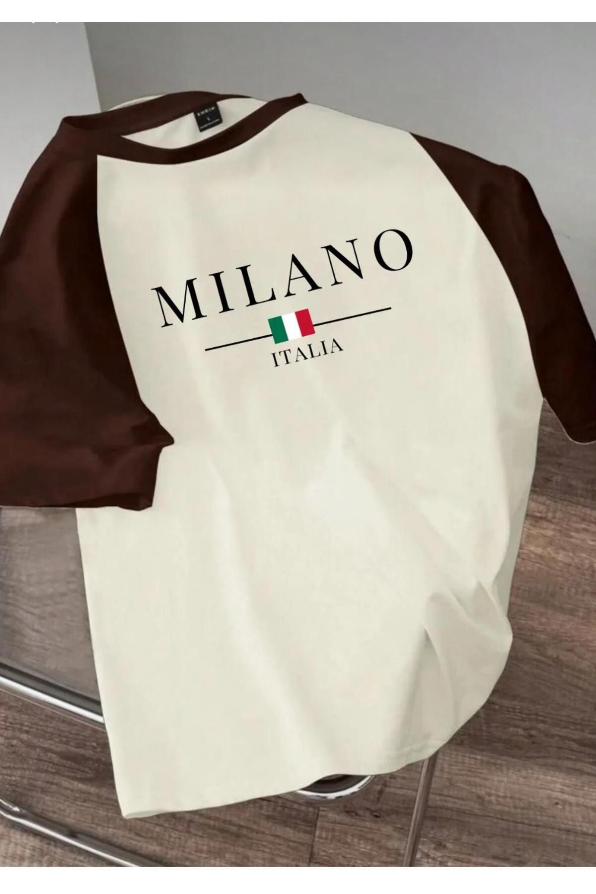 Man Milano Baskılı Raglan Kol Oversize T-Shirt