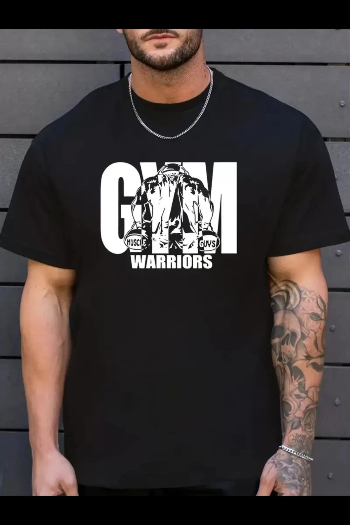 cakır and moniva Sporda Günlük Hayata Giyilebilir GYM Baskılı Oversize Bisiklet Yaka Erkek T-shirt