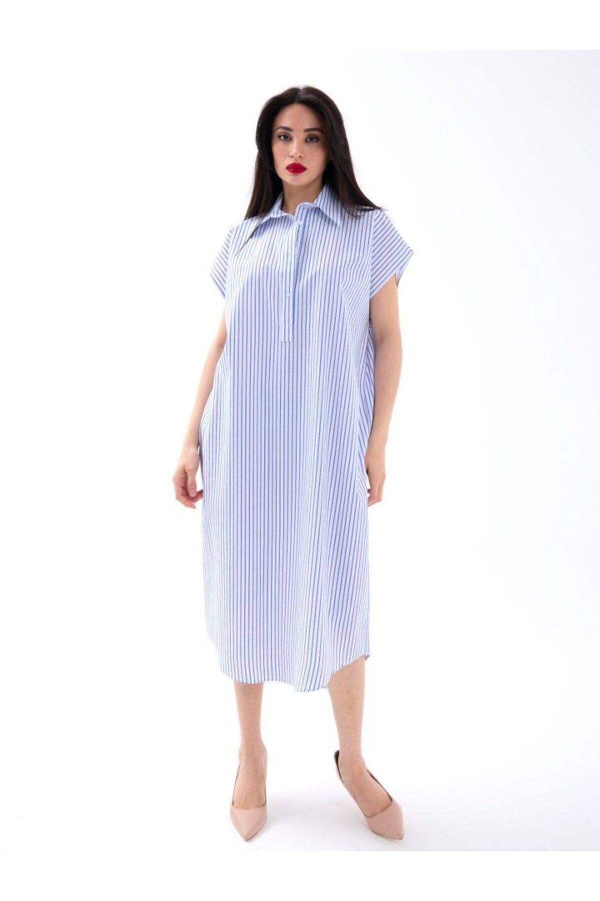 velmorafashion 7450 ELBİSE-WASHINGTON ÇİZGİLİ