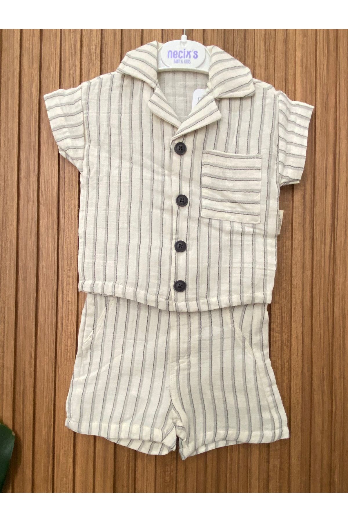 Baby ÇİZGİLİ MÜSLİN YAZLIK BEBEK TAKIM, KISA KOL ŞORTLU BAYRAMLIK TAKIM, PAMUKLU DOĞUM GÜNÜ BEBEK TAKIMI