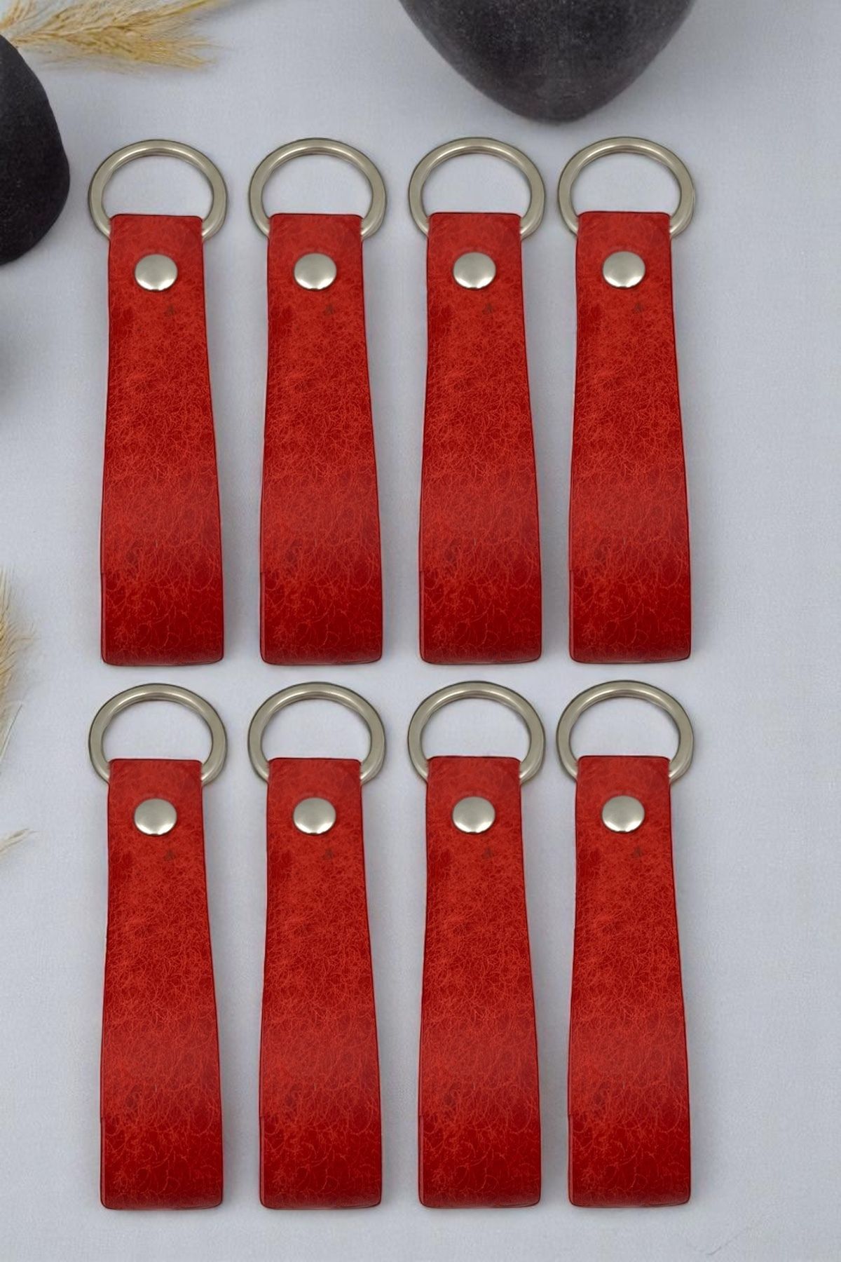 pepuza 8'li Hakiki Deri Artisan Series Anahtarlık Kırmızı - Özelleştirilebilir