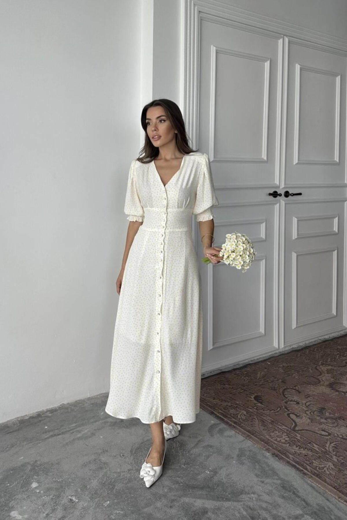 velmorafashion Sarı Arka Ve Bel Ucu Gipeli Elbise