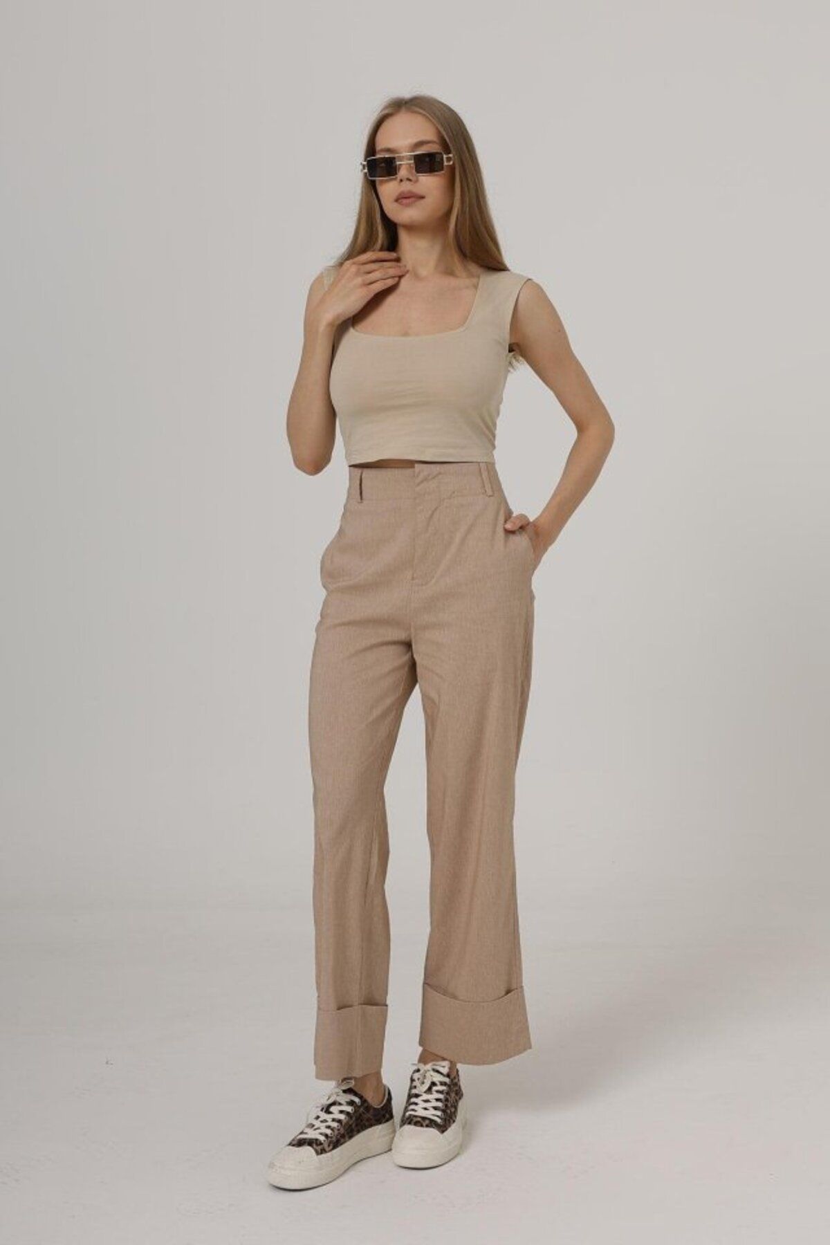 velmorafashion Duble Paça Pantolon - Taş