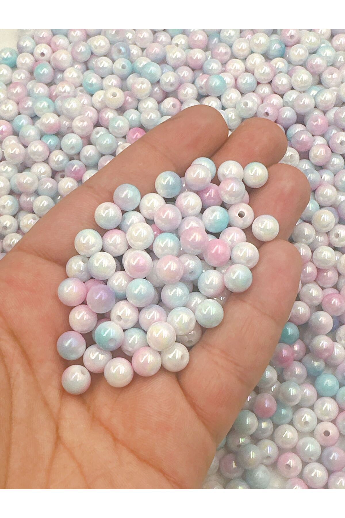 E.B EBRULİ BONCUK 8 mm Akrilik Boncuk Delikli Renkli Boncuk Takı Yapımı Bead (50 gram)