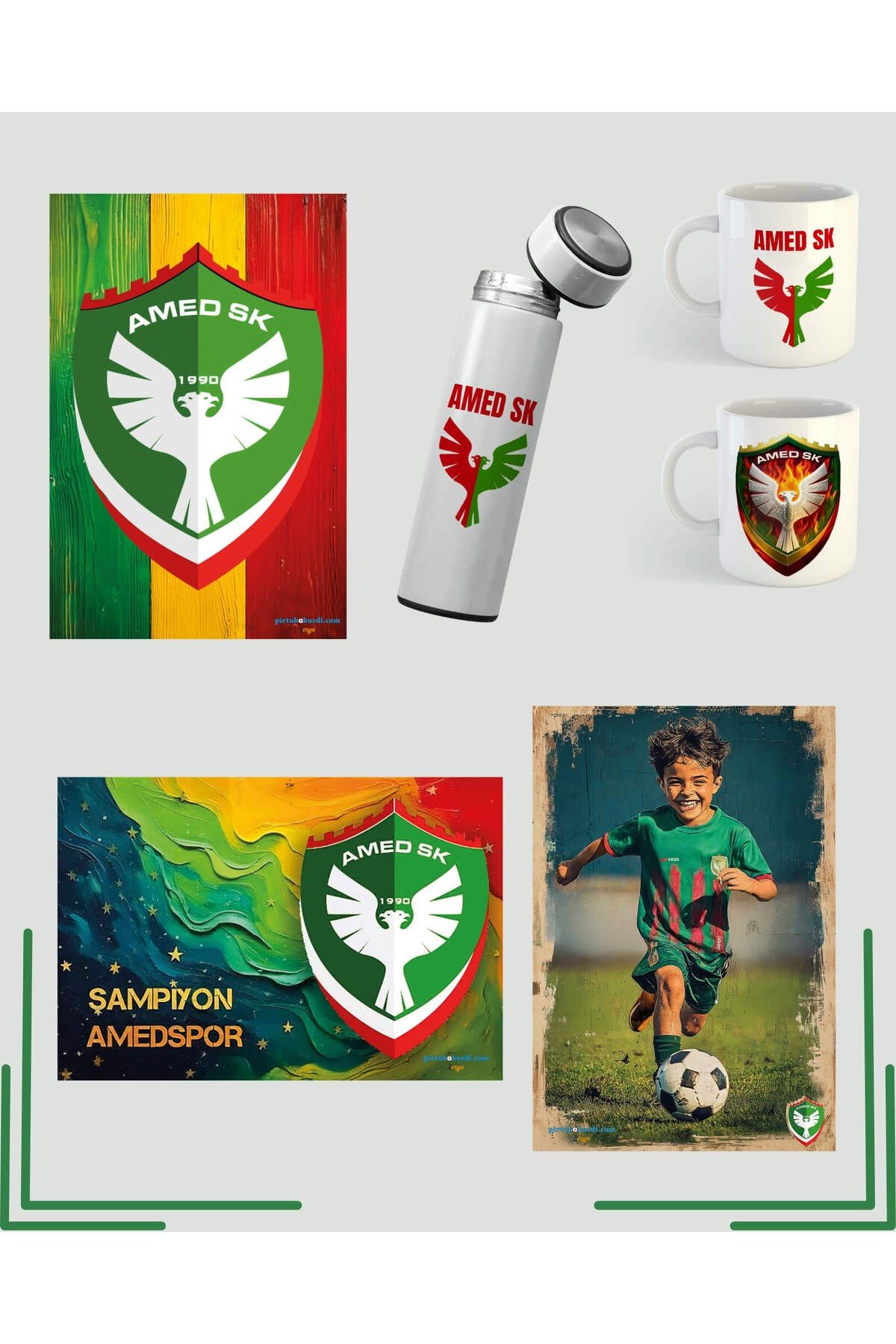 ZERYA Amedspor Full Set - Amedspor Tasarımlı Poster Kupa Ve Termos Seti (2 KUPA 1 TERMOS 3 POSTER)