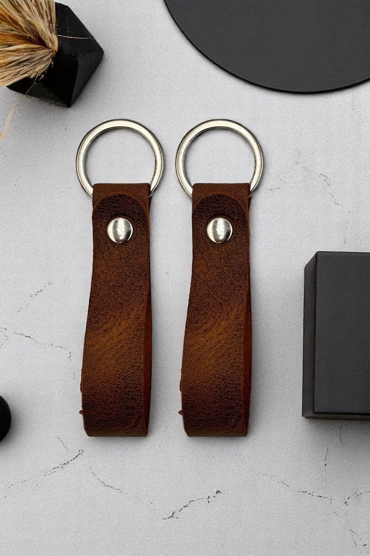 pepuza 2'li Hakiki Deri Artisan Series Anahtarlık Taba - Özelleştirilebilir