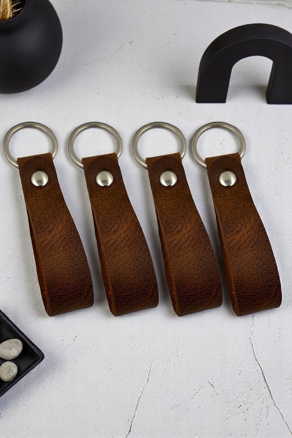 pepuza 4'lü Hakiki Deri Artisan Series Anahtarlık Taba - Özelleştirilebilir