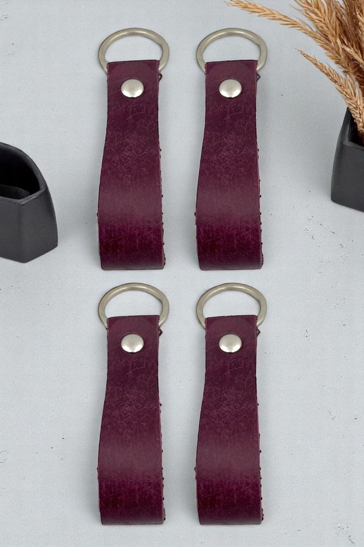 pepuza 4'lü Hakiki Deri Artisan Series Anahtarlık Mor - Özelleştirilebilir