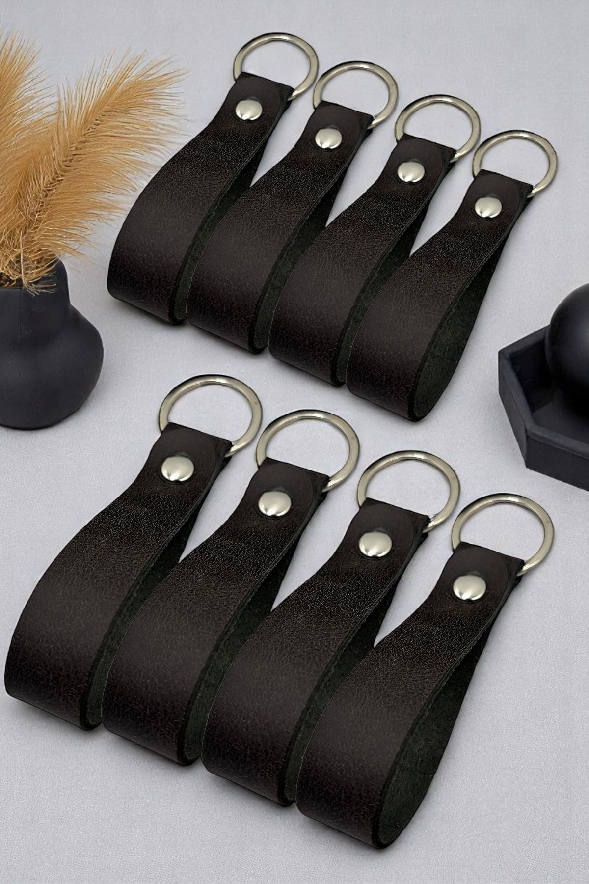 pepuza 8'li Hakiki Deri Artisan Series Anahtarlık Antrasit - Özelleştirilebilir