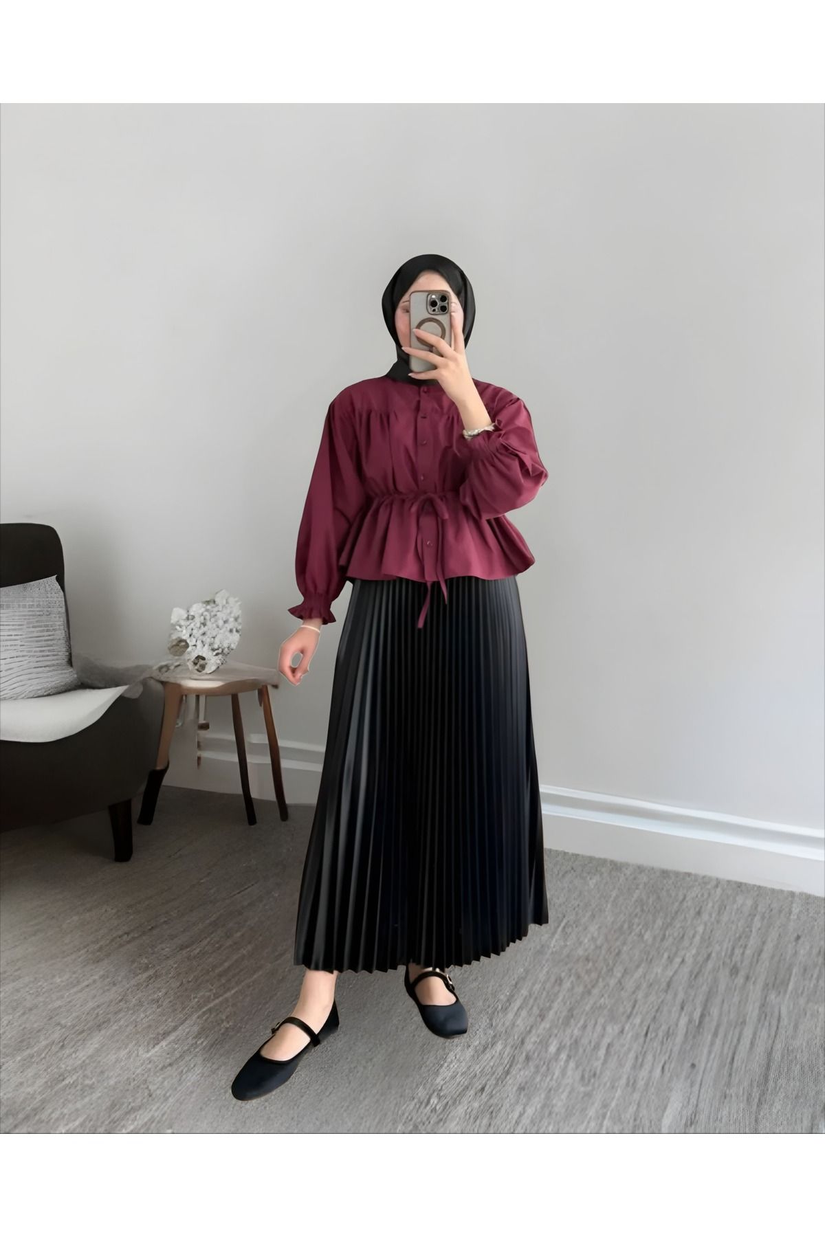 MODA Belden Büzgülü Gömlek Piliseli Etek Takım
