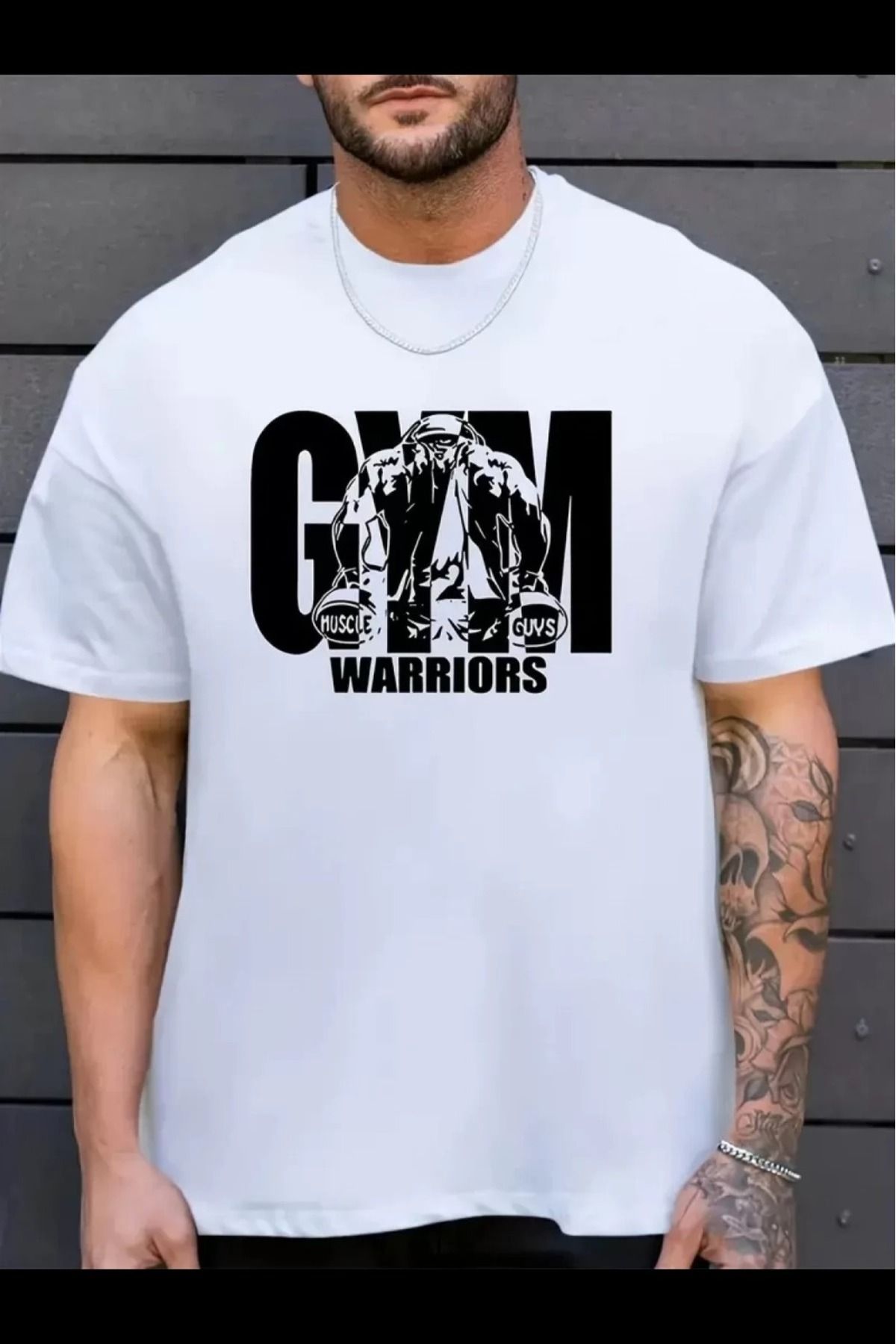 cakır and moniva Sporda Günlük Hayata Giyilebilir GYM Baskılı Oversize Bisiklet Yaka Erkek T-shirt