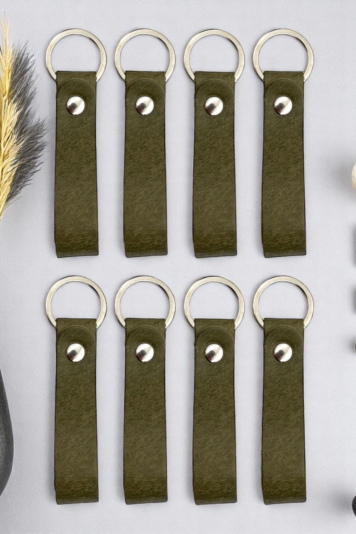 pepuza 8'li Hakiki Deri Artisan Series Anahtarlık Olive - Özelleştirilebilir