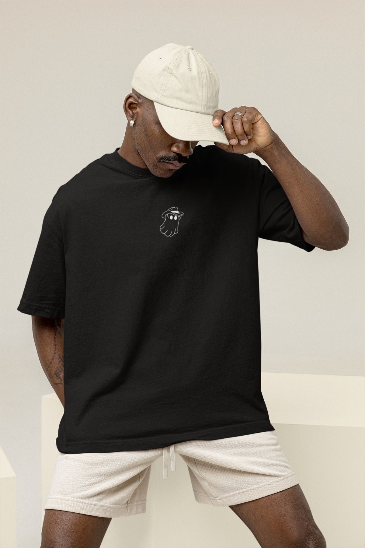 Sheeshbucks Kovboy Ghost Tasarımlı Erkek Oversize Siyah Tişört