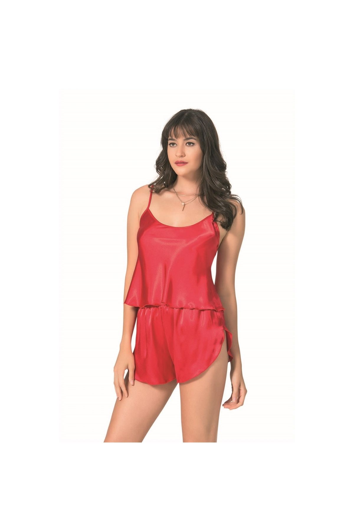 Narnuga Kırmızı Saten Şort  Pijama Takımı